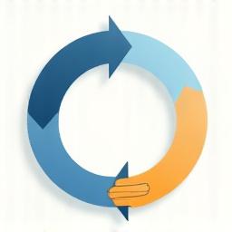 A circular arrow intertwined with a hand, symbolizing ongoing support and review.